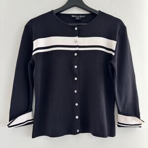 Michelle Nicole Black White Striped Cardigan Button Up Size L Long Sleeve Cuffed